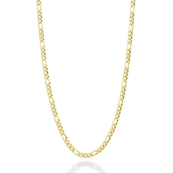 Miabella Solid 18K Gold Over 925 Sterling Silver Italian 3mm Diamond-Cut Figaro Link Chain Necklace for Women, Made in Italy (Length 18 Inches (women's average length))