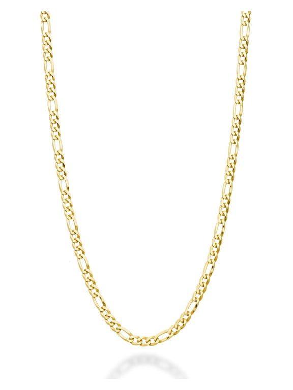 Solid 18K Gold Over 925 Sterling Silver Italian 3mm Diamond-Cut Figaro Link Chain Necklace for Women, Made in Italy (Length 18 Inches (women's average length))