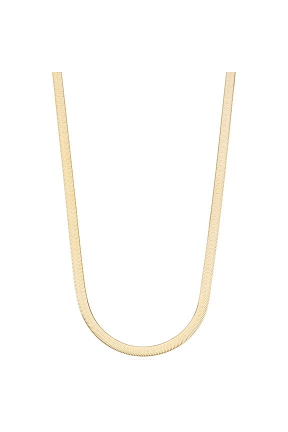Solid 18K Gold Over 925 Sterling Silver Italian 4.5mm Flexible Flat Herringbone Chain Necklace for Women, Made in Italy (Length 18 Inches (Small))