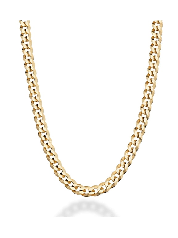 Solid 18K Gold Over 925 Sterling Silver Italian 5mm Diamond-Cut Cuban Link Curb Chain Necklace for Women Men, Made in Italy (22 Inches (men's average length))