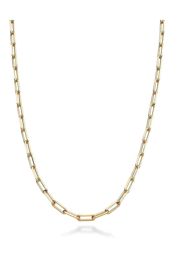 Solid 18K Gold Over 925 Sterling Silver Italian 2.5mm Paperclip Link Chain Necklace for Women, Made in Italy (24 Inches)