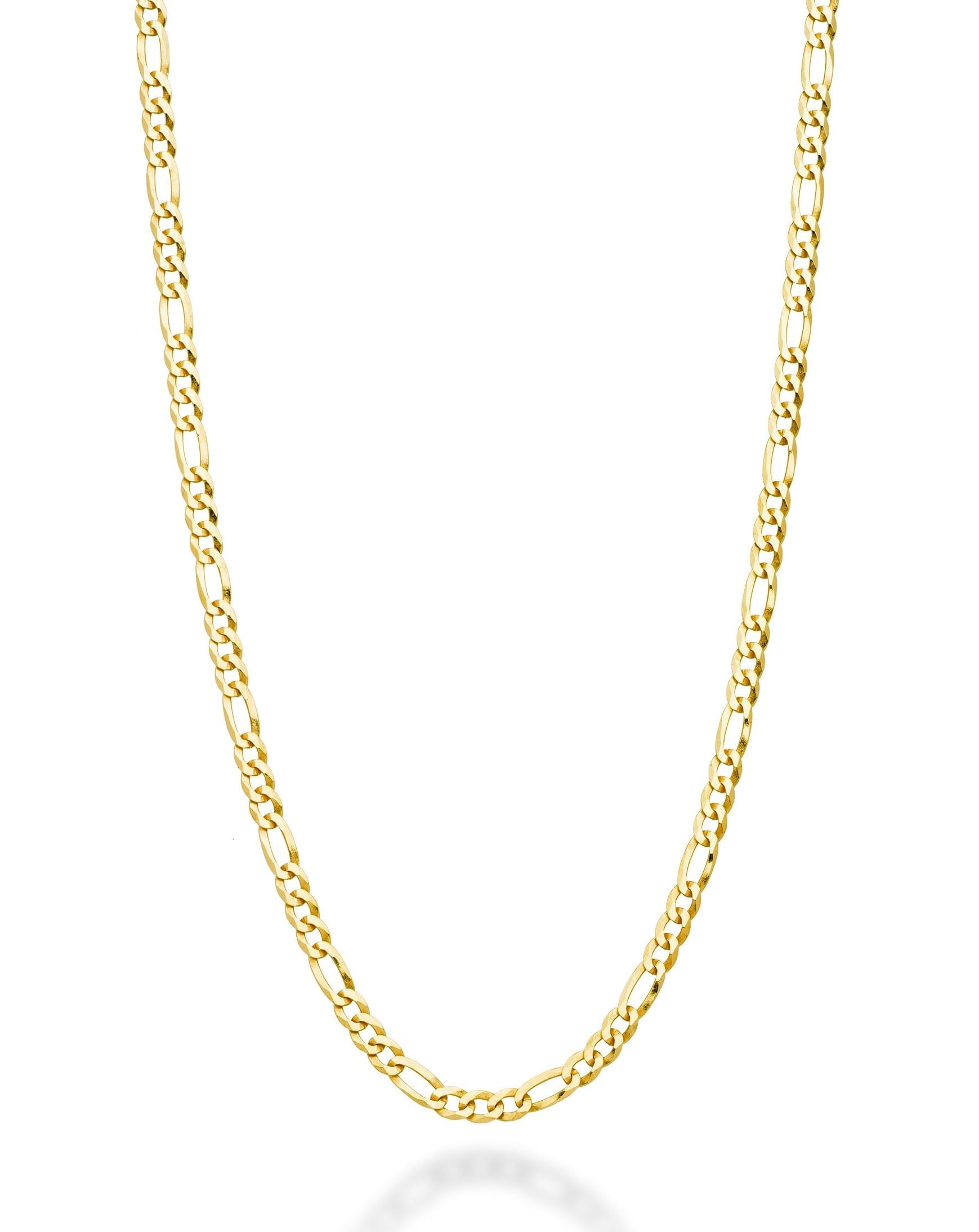 Miabella Solid 18K Gold Over 925 Sterling Silver Italian 3mm Diamond-Cut Figaro Link Chain Necklace for Women, Made in Italy (Length 20 Inches)