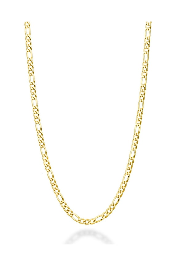 Solid 18K Gold Over 925 Sterling Silver Italian 3mm Diamond-Cut Figaro Link Chain Necklace for Women, Made in Italy (Length 24 Inches)