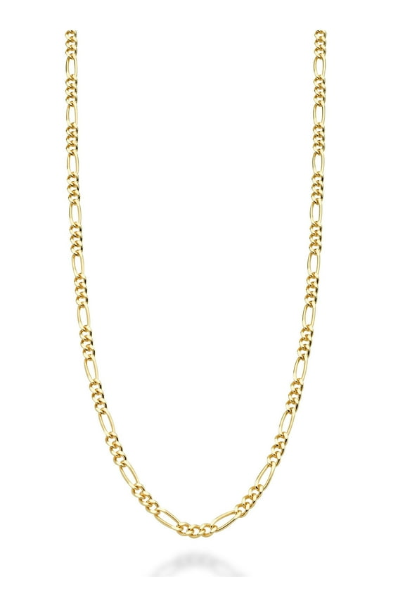 Solid 18K Gold Over Sterling Silver Italian 2.3mm Diamond-Cut Figaro Link Chain Necklace for Women Men, 925 Made in Italy (Length 24 Inch)