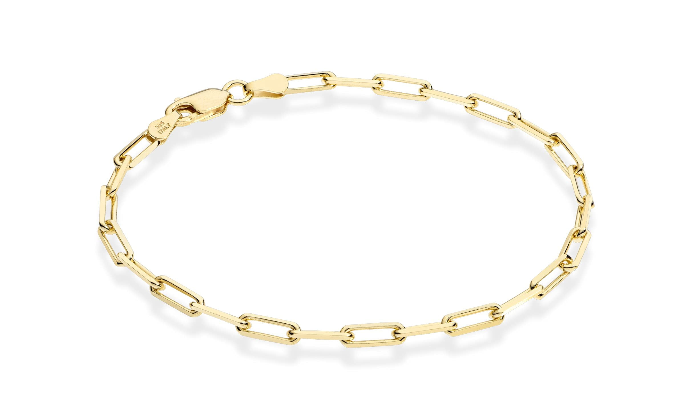 Miabella Solid 18K Gold Over Sterling Silver Italian 3mm Paperclip Link Chain Bracelet for Women Men, Made in Italy (Length 7 Inches)