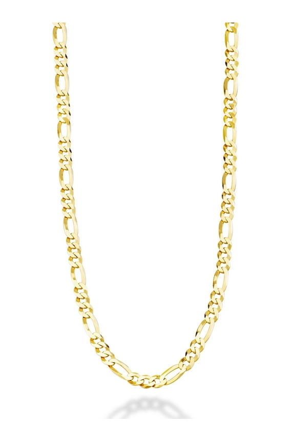 Solid 18K Gold Over Sterling Silver Italian 5mm Diamond-Cut Figaro Link Chain Necklace for Women Men, 925 Made in Italy (18 Inches (Small))