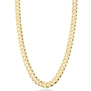 MIABELLA Solid 18K Gold Over Sterling Silver Italian 7mm Diamond-Cut Cuban Link Curb Chain Necklace for Men Women (Length 18 Inches (Small))