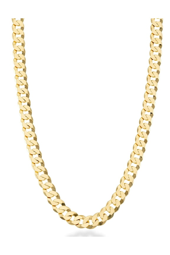 Solid 18K Gold Over Sterling Silver Italian 7mm Diamond-Cut Cuban Link Curb Chain Necklace for Men Women (Length 18 Inches (Small))