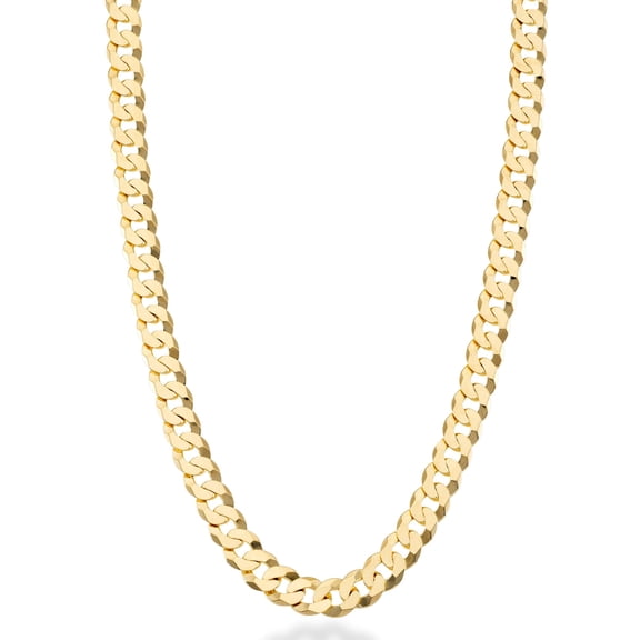 Miabella Solid 18K Gold Over Sterling Silver Italian 7mm Diamond-Cut Cuban Link Curb Chain Necklace for Men Women (Length 18 Inches (Small))