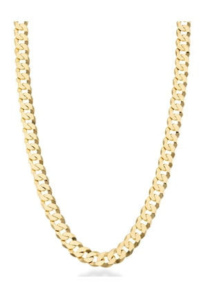 Solid 18K Gold Over Sterling Silver Italian 7mm Diamond-Cut Cuban Link Curb Chain Necklace for Men Women (Length 20 Inches)
