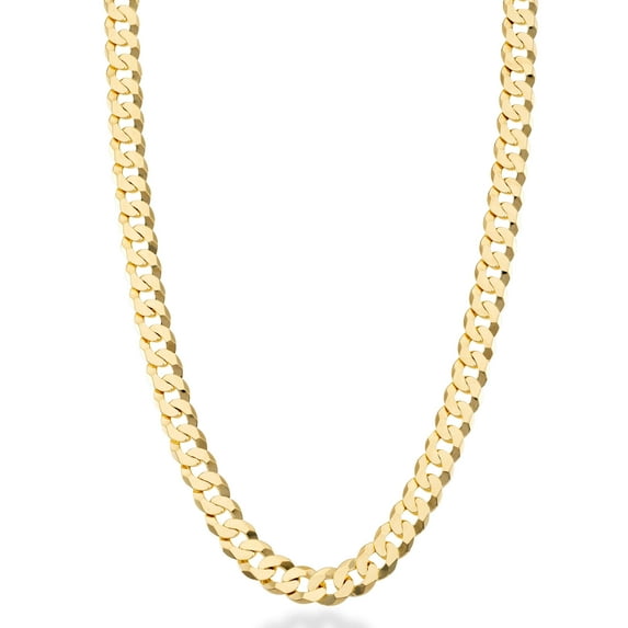 Miabella Solid 18K Gold Over Sterling Silver Italian 7mm Diamond-Cut Cuban Link Curb Chain Necklace for Men Women (Length 22 Inches)