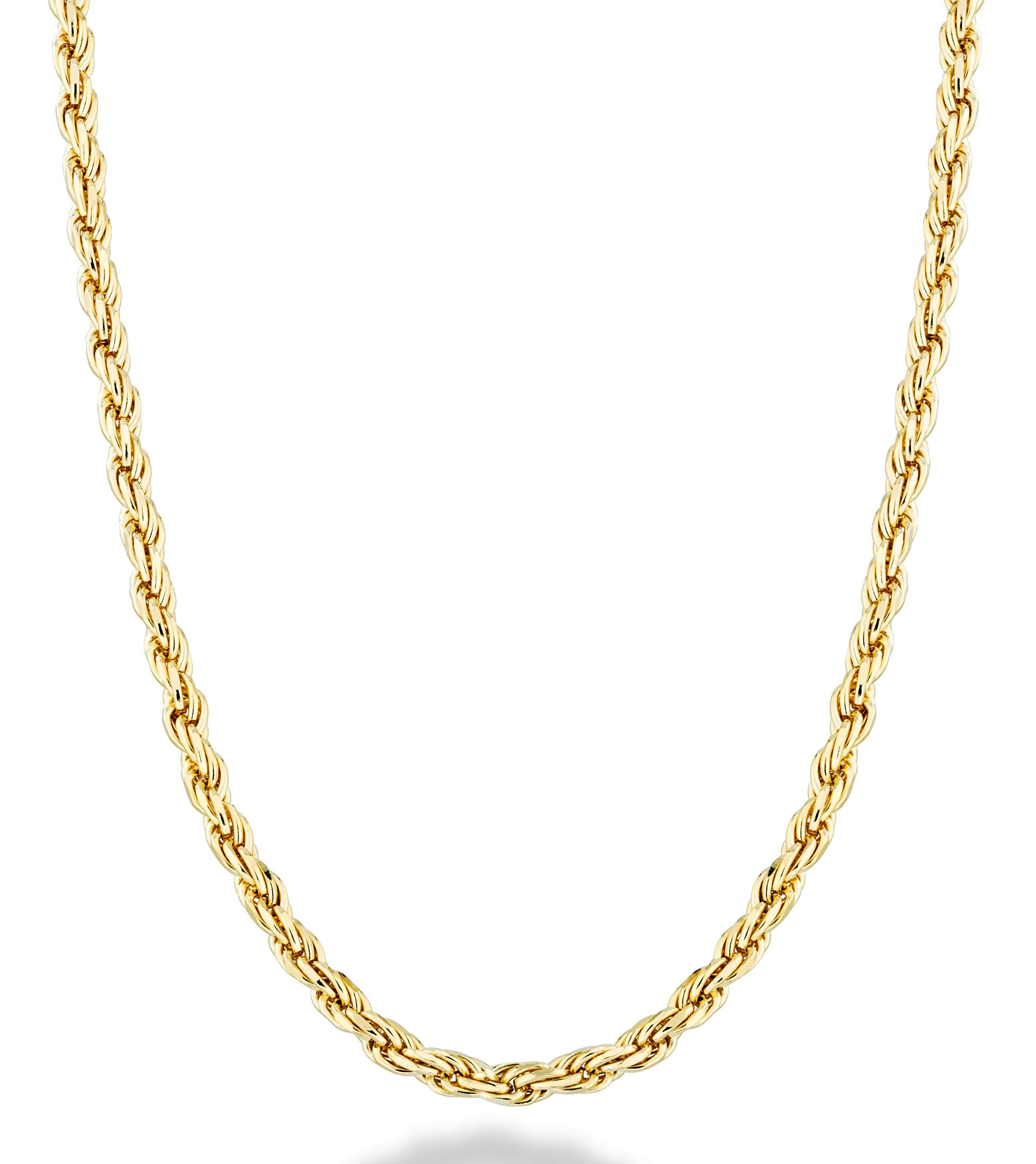Miabella Solid 18K Gold Over Sterling Silver Italian 2mm, 3mm Diamond-Cut Braided Rope Chain Necklace for Men Women, 925 Sterling Silver Made in Italy (3mm, Length 24 Inches)