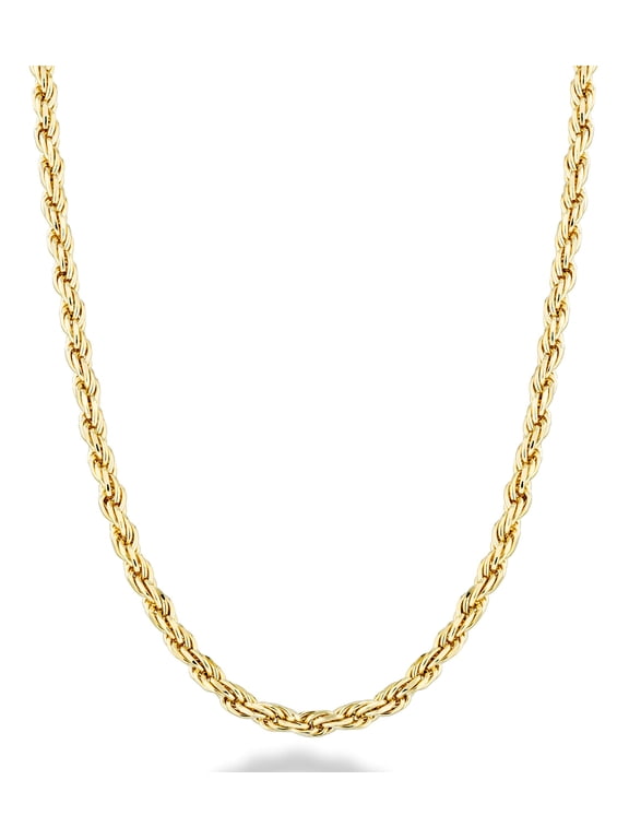 Solid 18K Gold Over Sterling Silver Italian 2mm, 3mm Diamond-Cut Braided Rope Chain Necklace for Men Women, 925 Sterling Silver Made in Italy (3mm, Length 20 Inches)