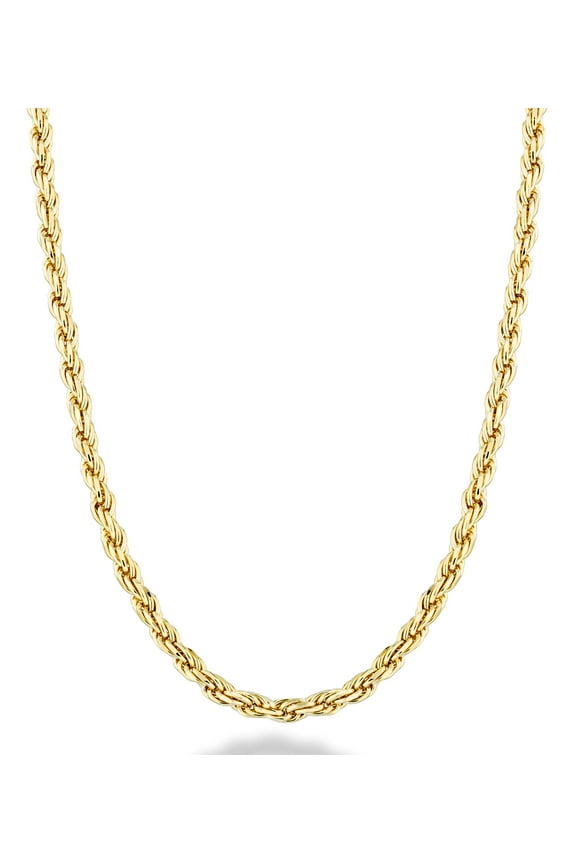 Solid 18K Gold Over Sterling Silver Italian 2mm, 3mm Diamond-Cut Braided Rope Chain Necklace for Men Women, 925 Sterling Silver Made in Italy (3mm, Length 24 Inches)
