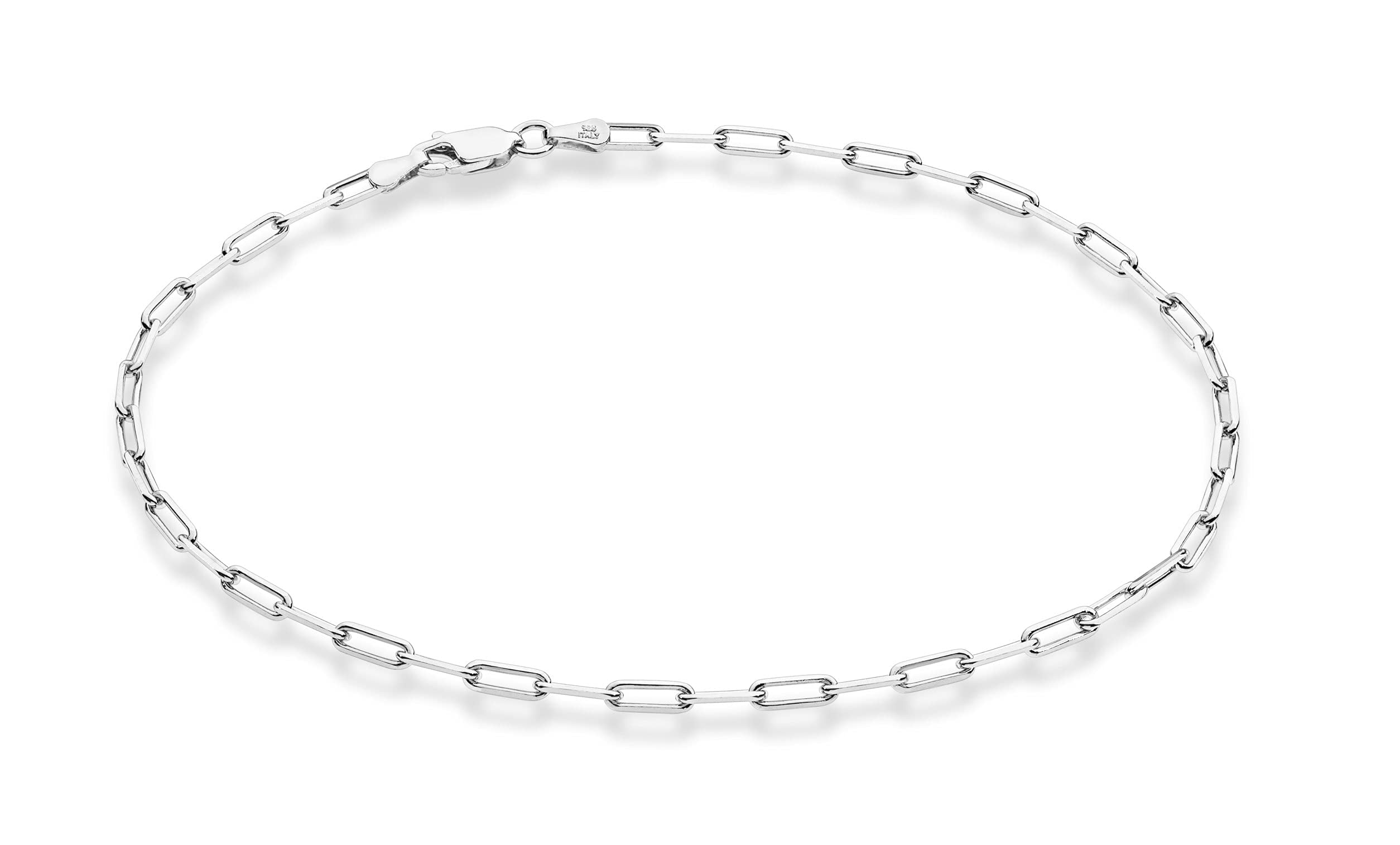 Miabella Solid 925 Sterling Silver 2.5mm Paperclip Link Chain Anklet Ankle Bracelet for Women, Made in Italy (sterling silver, 9)