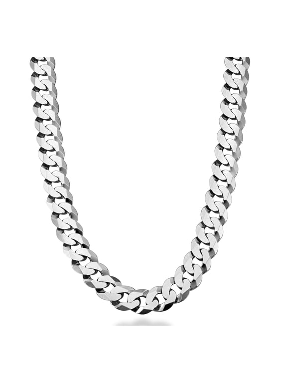 Solid 925 Sterling Silver Italian 12mm (1/2 Inch) Solid Diamond-Cut Cuban Link Curb Chain Necklace For Men, Made in Italy (20 Inches (X-small))