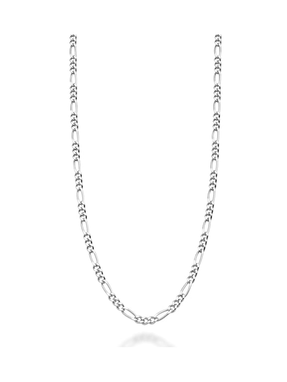 Solid 925 Sterling Silver Italian 2.3mm Diamond-Cut Figaro Link Chain Necklace for Women Men, Made in Italy (Length 18 Inches (Small))