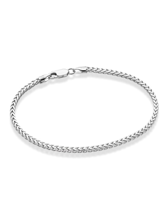 Solid 925 Sterling Silver Italian 2.5mm Franco Square Box Link Chain Bracelet for Men Women, Made in Italy (Length 7.5 Inches)