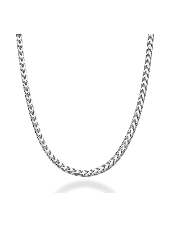 Solid 925 Sterling Silver Italian 2.5mm Franco Square Box Link Chain Necklace for Men, Made in Italy (Length 20 Inches (Short))