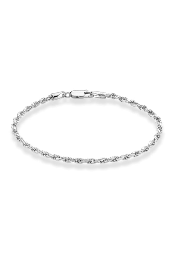 Solid 925 Sterling Silver Italian 2mm, 3mm Diamond-Cut Braided Rope Chain Bracelet for Women Men, Made in Italy (3mm - Length 7.5 Inches (Small))