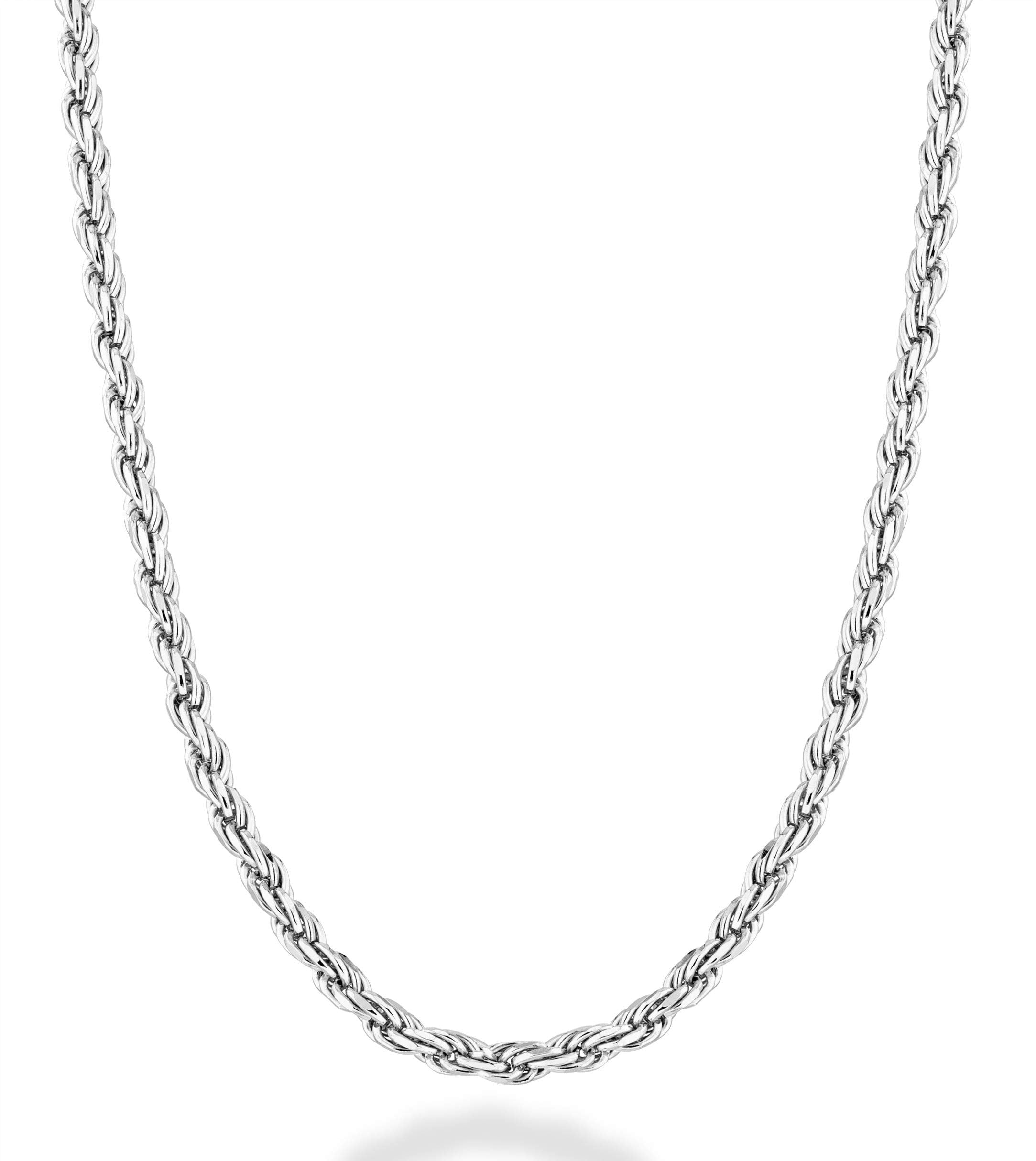 Miabella Solid 925 Sterling Silver Italian 2mm Diamond-Cut Braided Rope Chain Necklace for Men Women, 925 Sterling Silver Made in Italy (Length 20 Inches)