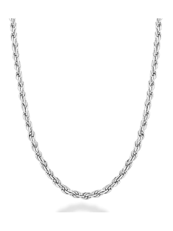 Solid 925 Sterling Silver Italian 2mm Diamond-Cut Braided Rope Chain Necklace for Men Women, 925 Sterling Silver Made in Italy (Length 20 Inches)