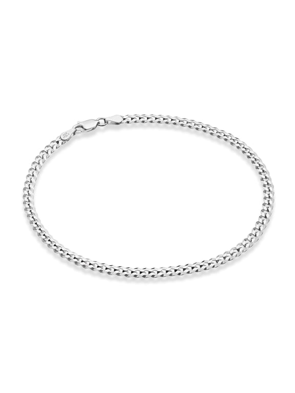 Solid 925 Sterling Silver Italian 3.5mm Diamond Cut Cuban Link Curb Chain Anklet for Women, Made in Italy (sterling silver, Length 10 Inches)