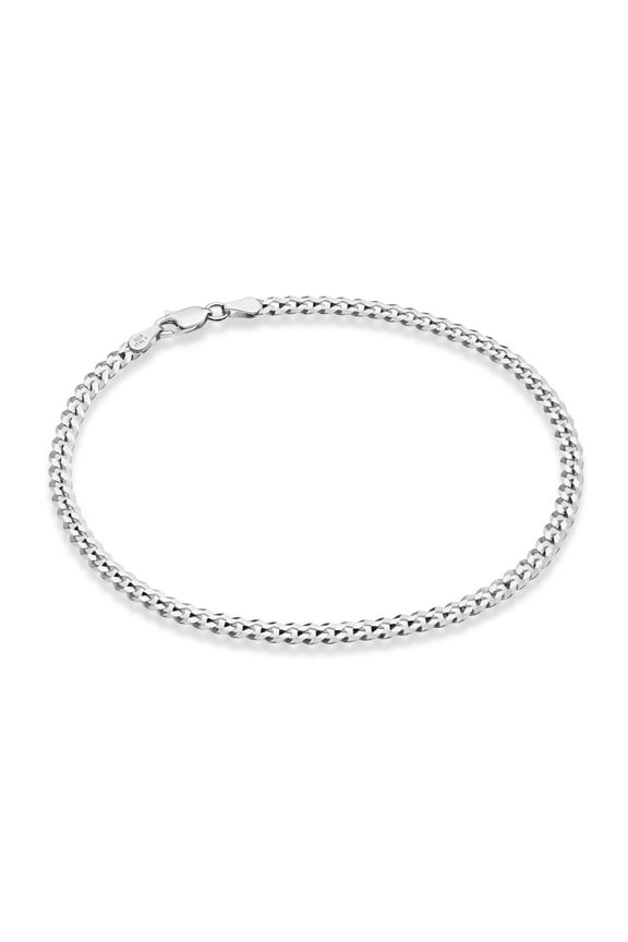 Solid 925 Sterling Silver Italian 3.5mm Diamond Cut Cuban Link Curb Chain Anklet for Women, Made in Italy (sterling silver, Length 9 Inches (X-Small))