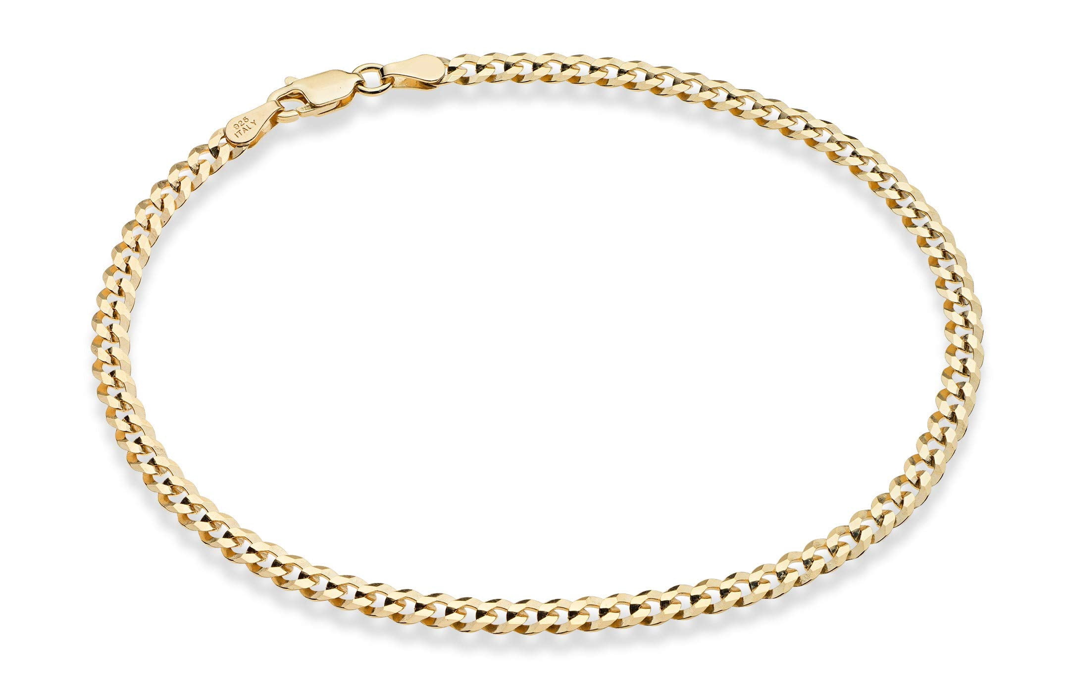 Miabella Solid 925 Sterling Silver Italian 3.5mm Diamond Cut Cuban Link Curb Chain Anklet for Women, Made in Italy (yellow-gold-plated-silver, Length 10 Inches)