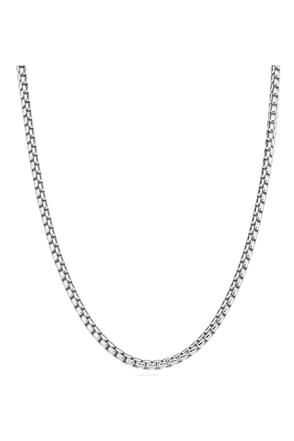 Solid 925 Sterling Silver Italian 3.5mm Square Link Round Box Chain Necklace for Women Men, Made in Italy (18, Sterling Silver)