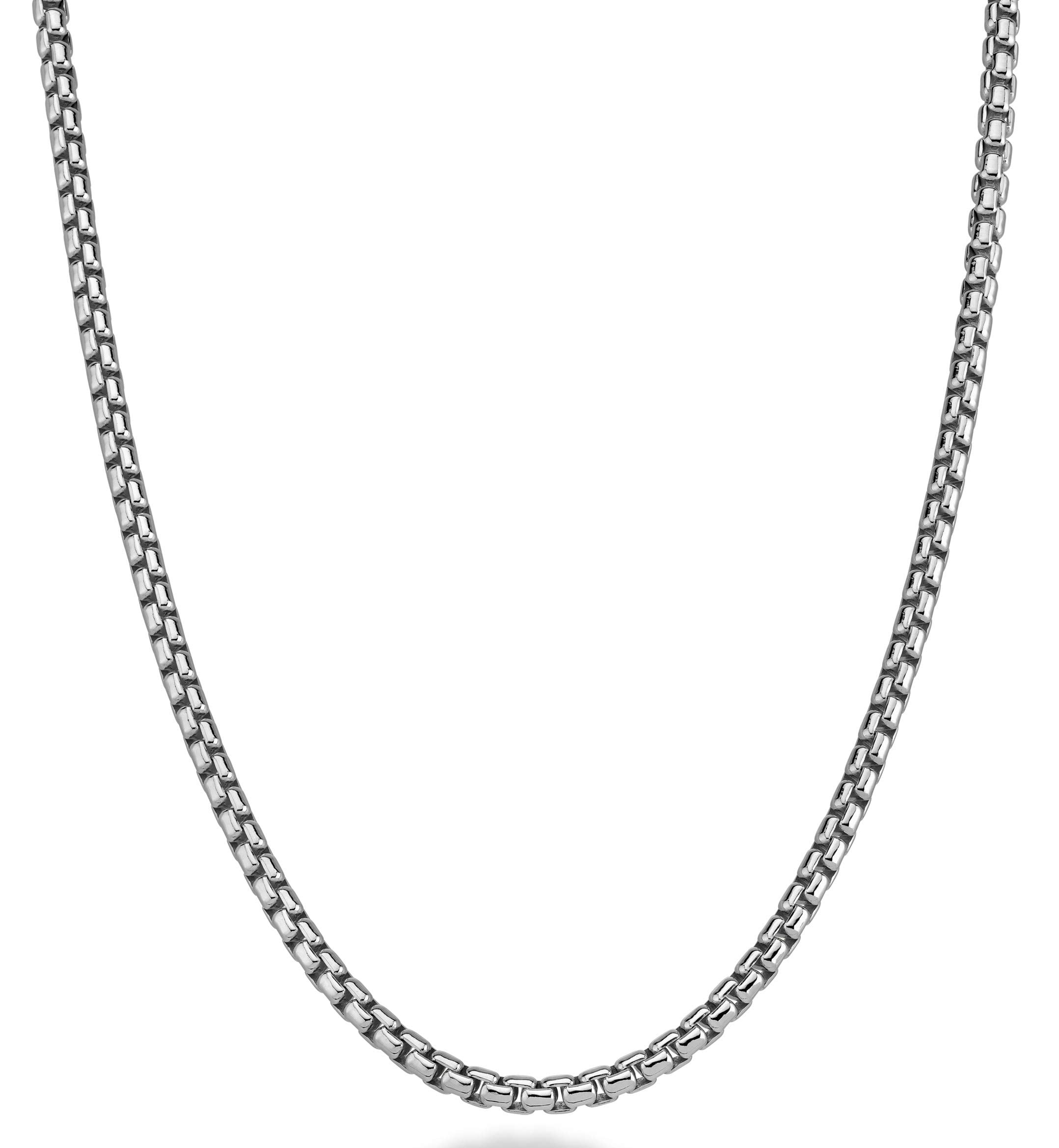 Miabella Solid 925 Sterling Silver Italian 3.5mm Square Link Round Box Chain Necklace for Women Men, Made in Italy (22, rhodium-plated-silver)