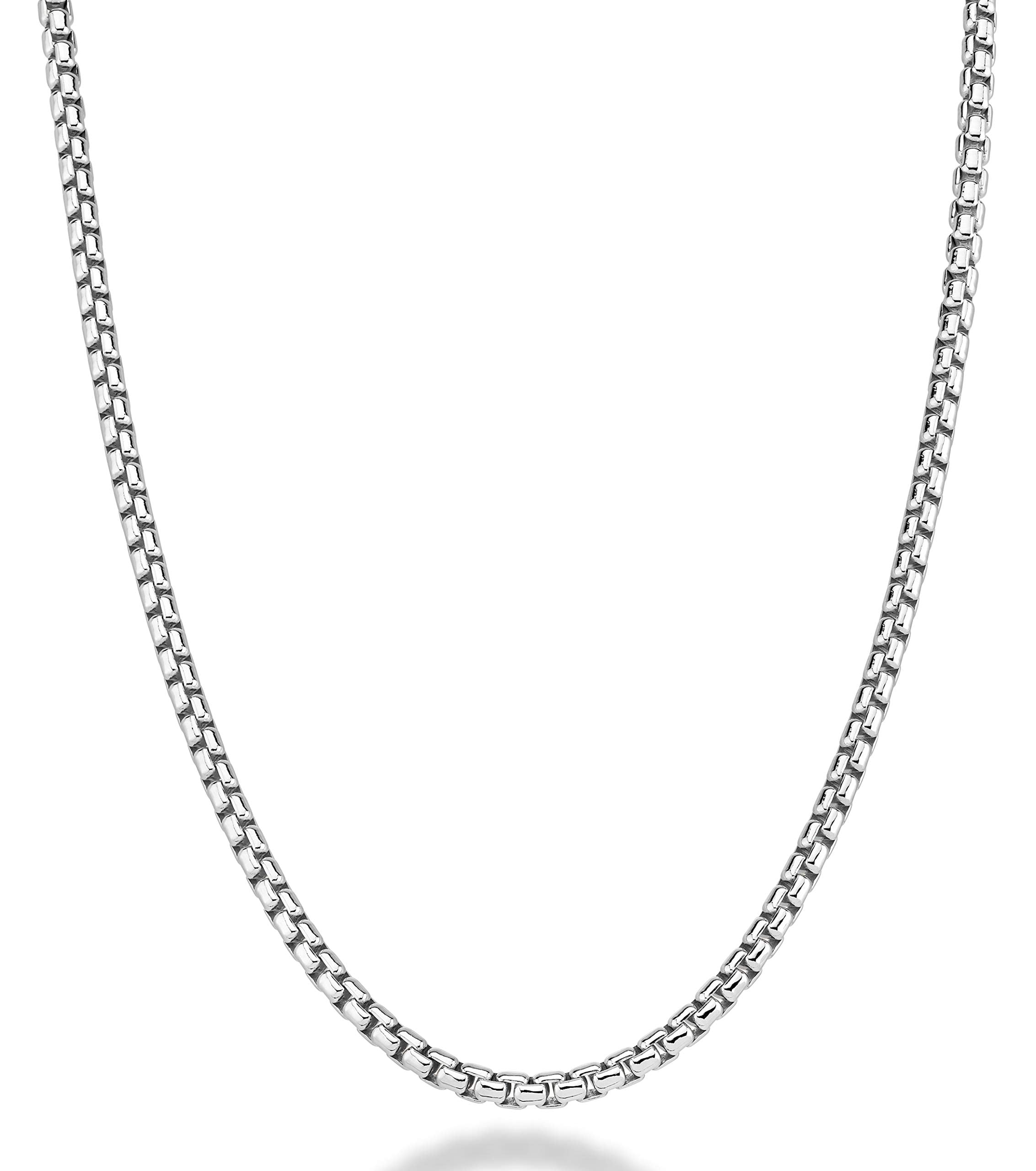 Solid 925 Sterling Silver Italian 3.5mm Square Link Round Box Chain Necklace for Women Men, Made in Italy (22, sterling silver)