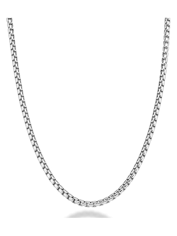 Solid 925 Sterling Silver Italian 3.5mm Square Link Round Box Chain Necklace for Women Men, Made in Italy (22, sterling silver)