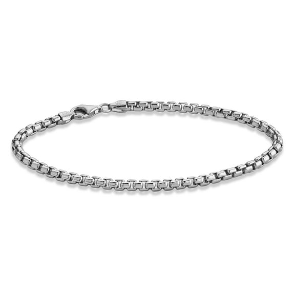Miabella Solid 925 Sterling Silver Italian 3.5mm Square Rolo Link Round Box Chain Bracelet for Women Men, Made in Italy (7, Rhodium-Plated-Silver)