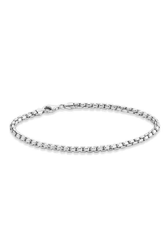 Solid 925 Sterling Silver Italian 3.5mm Square Rolo Link Round Box Chain Bracelet for Women Men, Made in Italy (8, sterling silver)