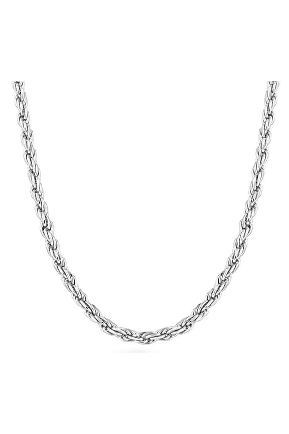 Solid 925 Sterling Silver Italian 3mm Diamond-Cut Braided Rope Chain Necklace for Men Women, 925 Sterling Silver Made in Italy (3mm, Length 26 Inches)