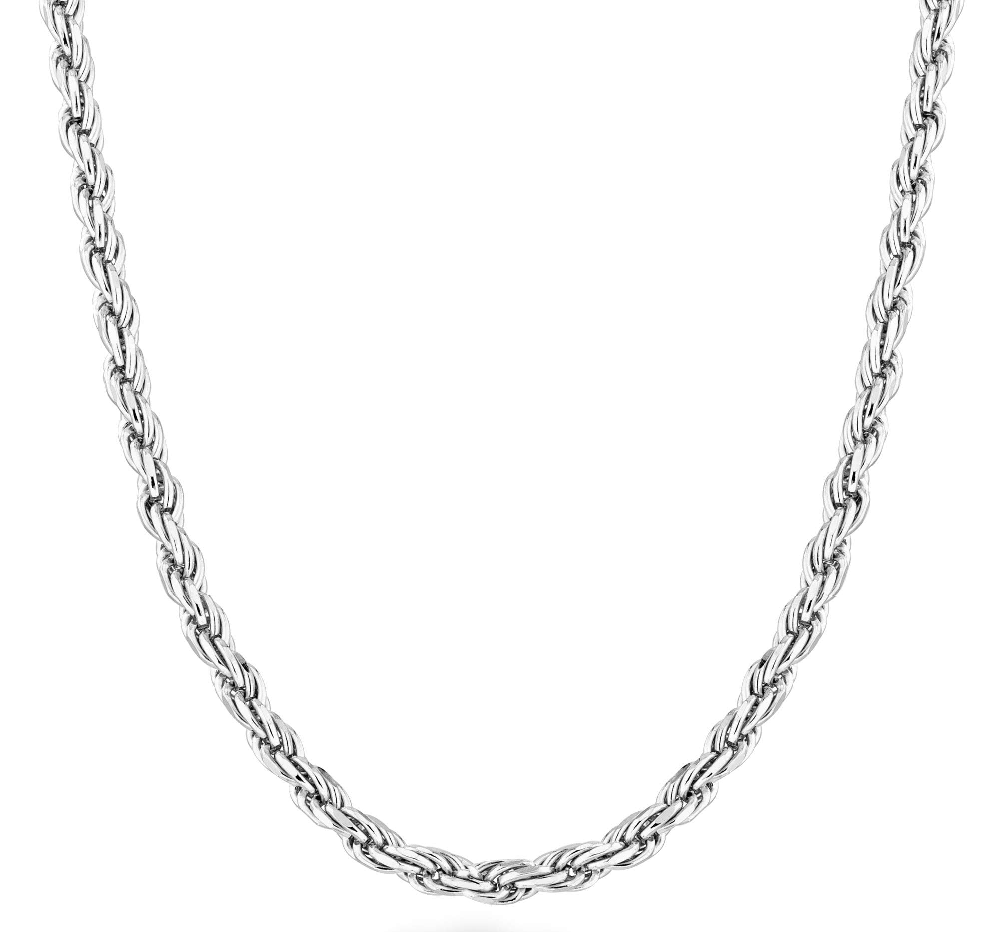 Miabella Solid 925 Sterling Silver Italian 3mm Diamond-Cut Braided Rope Chain Necklace for Men Women, 925 Sterling Silver Made in Italy (Length 22 Inches (men's average length))