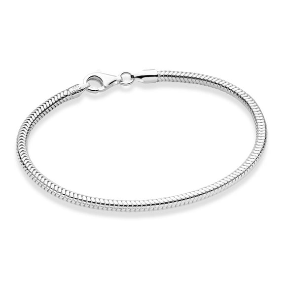 Miabella Solid 925 Sterling Silver Italian 3mm Snake Chain Bracelet for Women Men, Charm Bracelet, Made in Italy (Length 7.0 Inches (X-Small))