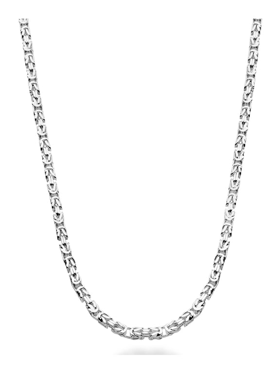 Solid 925 Sterling Silver Italian 3mm Square Byzantine Link Chain Necklace for Women Men, 925 Handmade in Italy (Length 18 Inches (men's choker length))