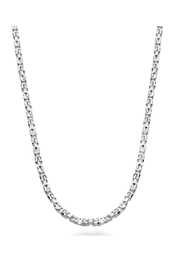 Solid 925 Sterling Silver Italian 3mm Square Byzantine Link Chain Necklace for Women Men, 925 Handmade in Italy (Length 22 Inches (men's average length))