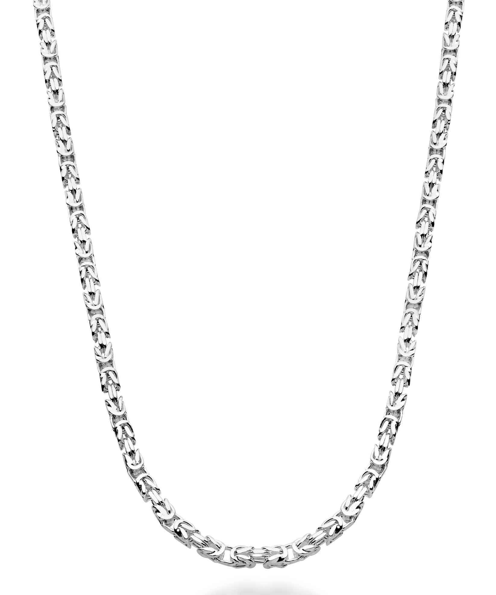 Miabella Solid 925 Sterling Silver Italian 3mm Square Byzantine Link Chain Necklace for Women Men, 925 Handmade in Italy (Length 24 Inches)