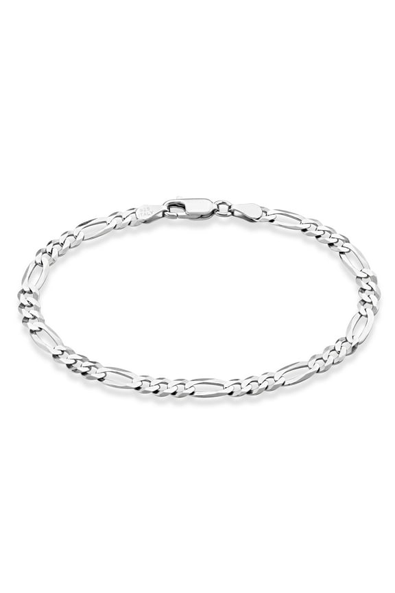 Solid 925 Sterling Silver Italian 5mm Diamond-Cut Figaro Chain Bracelet for Women Men, Made in Italy (Length 7.5 Inches)
