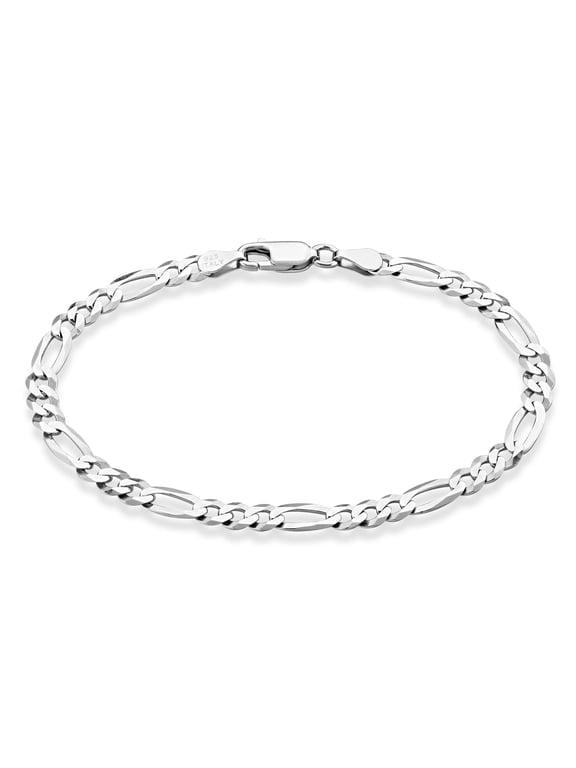 Solid 925 Sterling Silver Italian 5mm Diamond-Cut Figaro Chain Bracelet for Women Men, Made in Italy (Length 7.5 Inches)