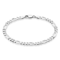Miabella Solid 925 Sterling Silver Italian 5mm Diamond-Cut Figaro Chain Bracelet for Women Men, Made in Italy (Length 7 Inches)
