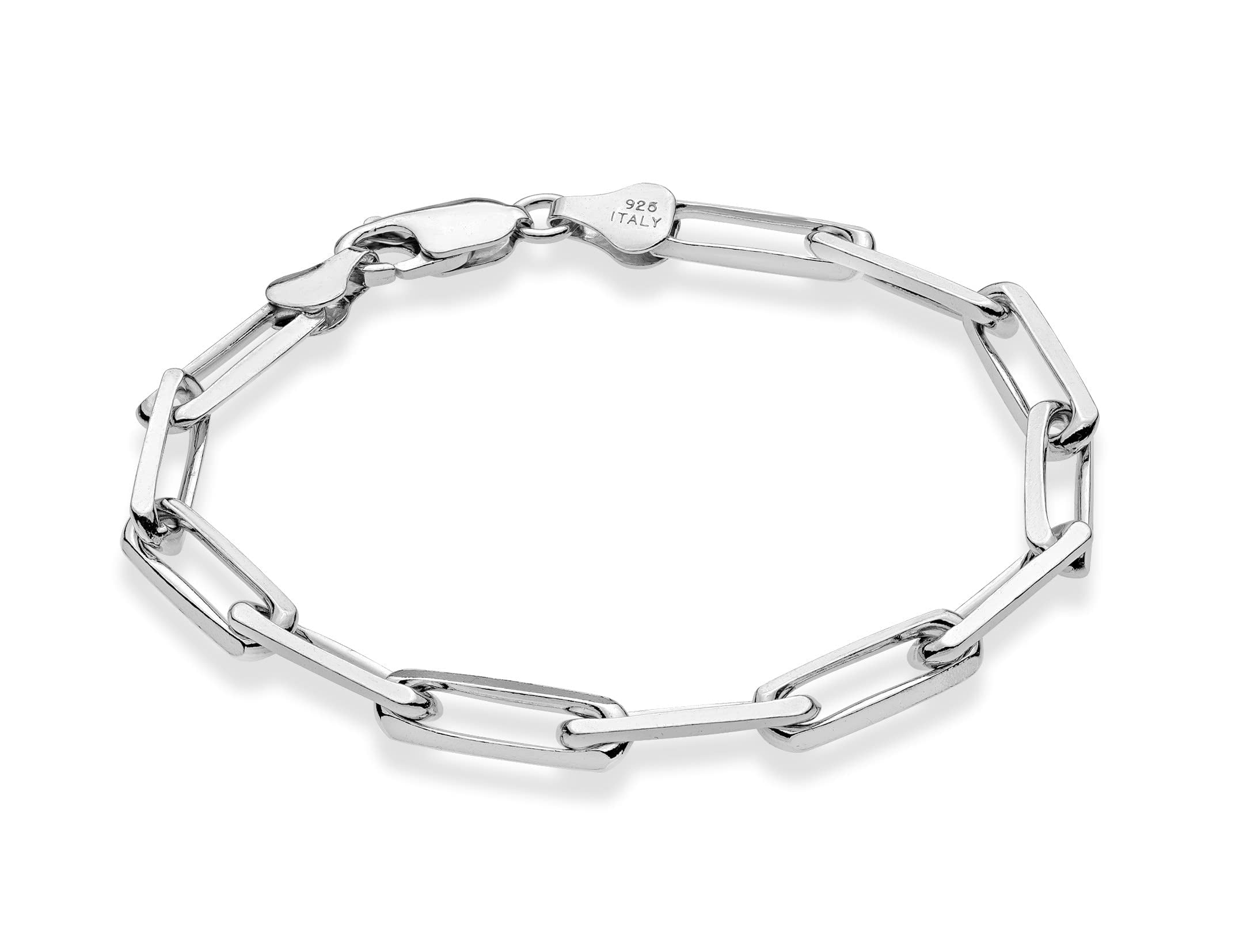 Miabella Solid 925 Sterling Silver Italian 5mm Paperclip Link Chain Bracelet for Women Men, Made in Italy (rhodium-plated-sterling-silver, Length 8.5 Inches)