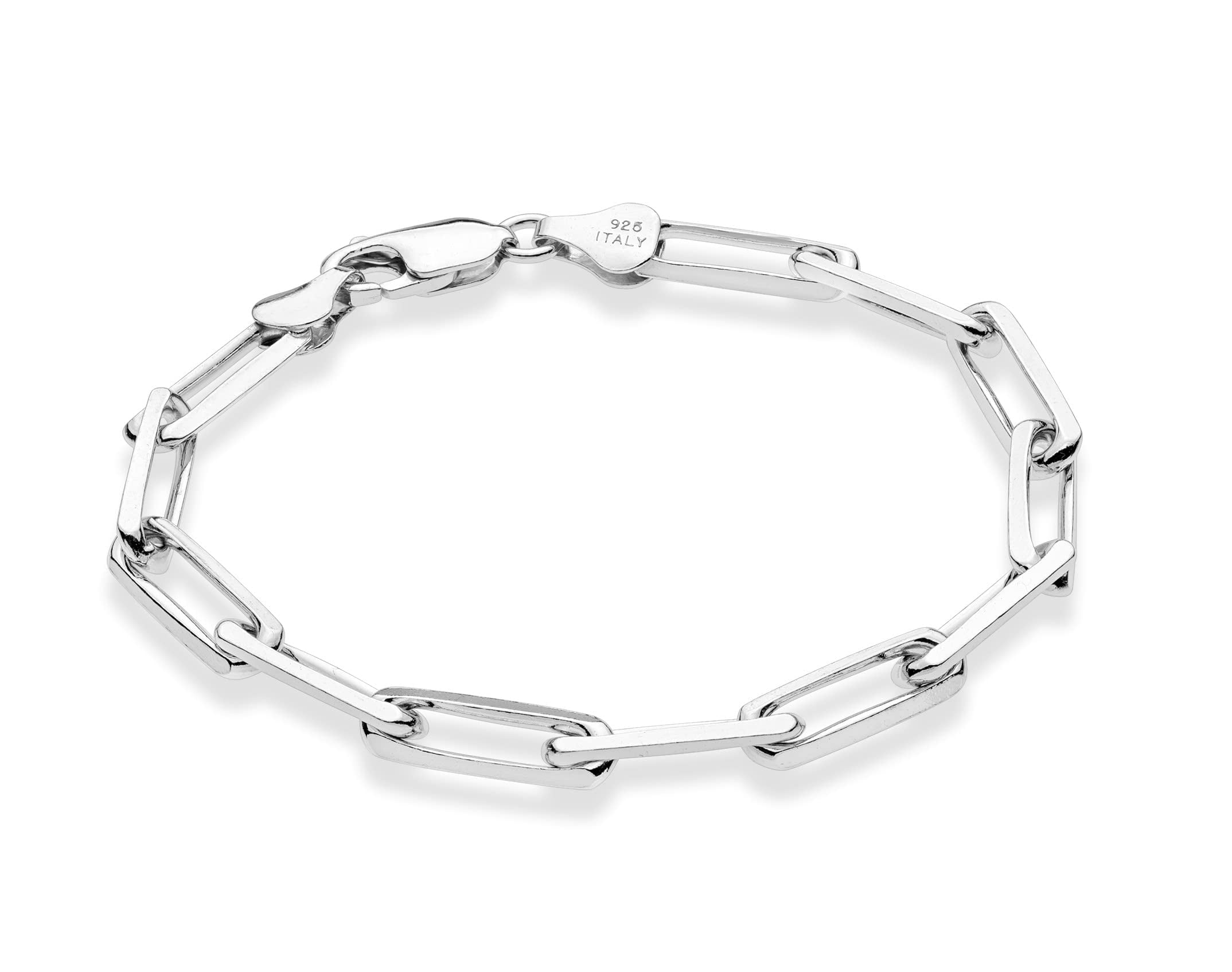 Miabella Solid 925 Sterling Silver Italian 5mm Paperclip Link Chain Bracelet for Women Men, Made in Italy (sterling silver, Length 8 Inches (average men's length))