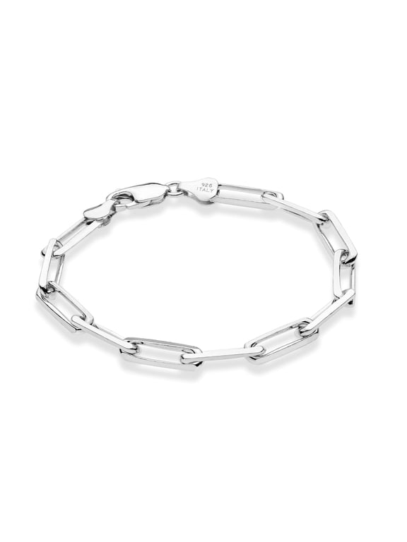 Solid 925 Sterling Silver Italian 5mm Paperclip Link Chain Bracelet for Women Men, Made in Italy (sterling silver, Length 8 Inches (average men's length))