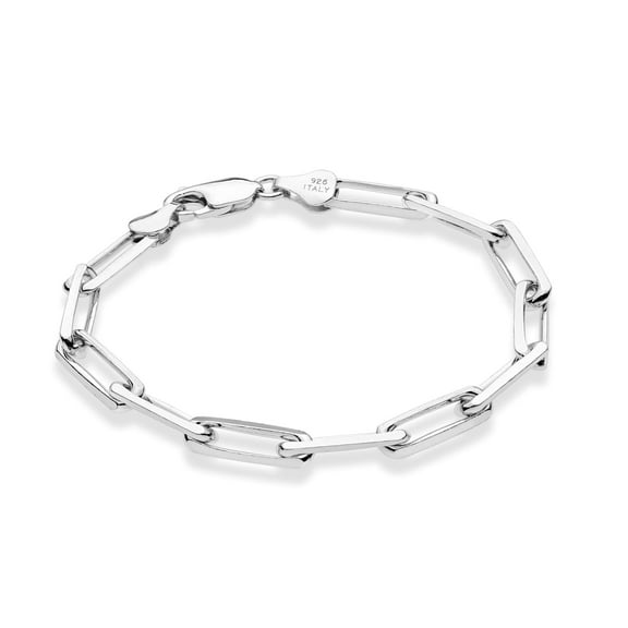 Miabella Solid 925 Sterling Silver Italian 5mm Paperclip Link Chain Bracelet for Women Men, Made in Italy (sterling silver, Length 7 Inches)