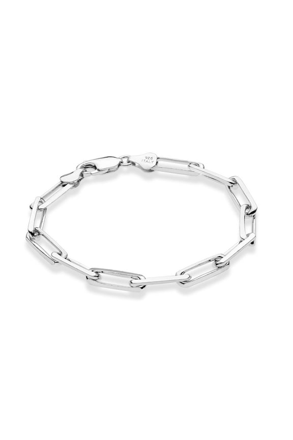 Solid 925 Sterling Silver Italian 5mm Paperclip Link Chain Bracelet for Women Men, Made in Italy (sterling silver, Length 7 Inches)