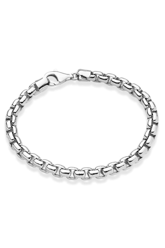 Solid 925 Sterling Silver Italian 6.5mm Square Rolo Link Round Box Chain Bracelet for Men, Made in Italy (sterling silver, Length 8 Inches)